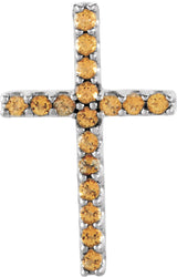 14K Gold Round Natural Yellow Sapphire Petite Cross Necklace or Pendant - White Gold