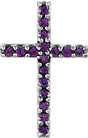 Platinum Round Natural Amethyst Petite Cross Necklace or Pendant