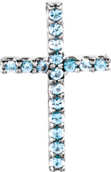 Platinum Round Natural Aquamarine Petite Cross Necklace or Pendant