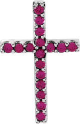 Platinum Round Natural Ruby Petite Cross Necklace or Pendant