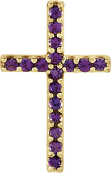 14K Gold Round Natural Amethyst Petite Cross Necklace or Pendant - Yellow Gold