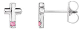 14K Gold Round Natural Pink Tourmaline Accented Cross Earrings - White Gold