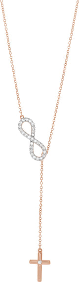 14K Gold Round Natural Diamond Infinity-Inspired Cross "Y" Necklace - Rose Gold