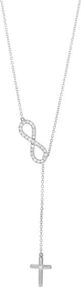14K Gold Round Natural Diamond Infinity-Inspired Cross "Y" Necklace - White Gold