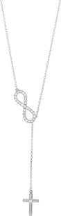 14K Gold Round Natural Diamond Infinity-Inspired Cross "Y" Necklace - White Gold