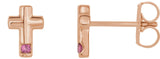 14K Gold Round Natural Pink Tourmaline Accented Cross Earrings - Rose Gold