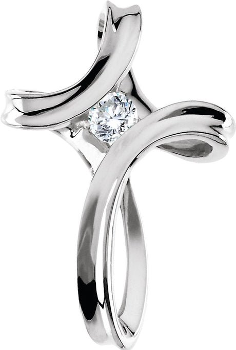 14K Gold Round Natural Diamond Cross Pendant – 1/5 CTW - White Gold