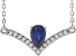 14K Gold Pear Lab-Grown Blue Sapphire Accented V Necklace - White Gold