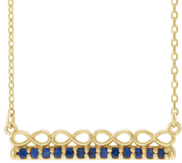 14K Gold Round Natural Blue Sapphire Infinity-Inspired Bar Necklace - Yellow Gold