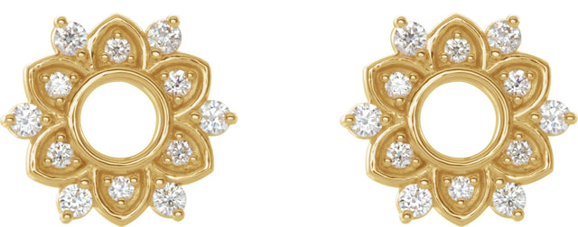 14K Gold Round Natural Diamond Accented Earrings III - Yellow Gold - view 2