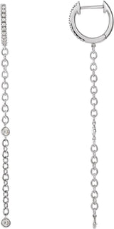 14K Gold Round Natural Diamond Accented Hinged Hoop Earrings - White Gold