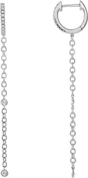 14K Gold Round Natural Diamond Accented Hinged Hoop Earrings - White Gold