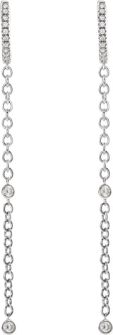 14K Gold Round Natural Diamond Accented Hinged Hoop Earrings - White Gold - view 2