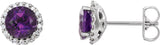 Platinum Natural Amethyst Round 4-Prong Halo-Style Earrings – 3-6mm Stones
