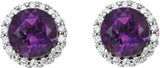 Platinum Natural Amethyst Round 4-Prong Halo-Style Earrings – 3-6mm Stones - view 2