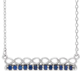 Platinum Round Natural Blue Sapphire Infinity-Inspired Bar Necklace
