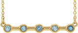 14K Gold Round Natural Aquamarine Bezel-Set Bar Necklace II - Yellow Gold