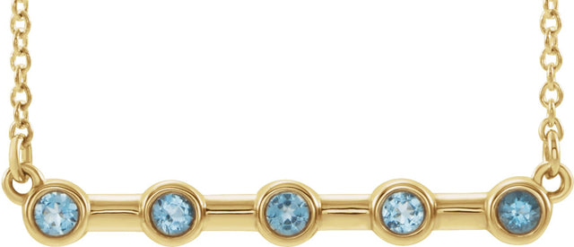 14K Gold Round Natural Aquamarine Bezel-Set Bar Necklace II - Yellow Gold