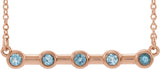 14K Gold Round Natural Aquamarine Bezel-Set Bar Necklace II - Rose Gold