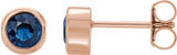 14K Gold Lab-Grown Blue Sapphire Round Bezel-Set Birthstone Stud Earrings - Rose Gold