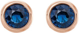 14K Gold Natural Blue Sapphire Round Bezel-Set Birthstone Stud Earrings - Rose Gold - view 2