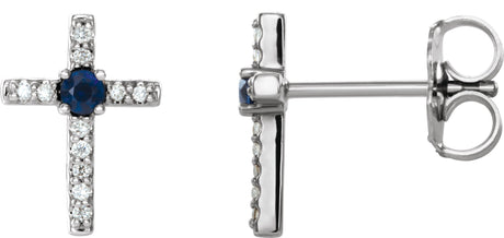 Platinum Round Natural Blue Sapphire Accented Cross Earrings – 1.5-2mm Stones