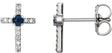 Platinum Round Lab-Grown Blue Sapphire Accented Cross Earrings