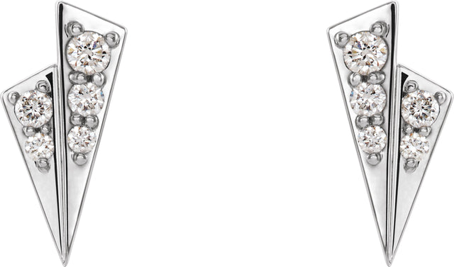 14K Gold Round Natural Diamond Accented Geometric Earrings II - White Gold - view 2