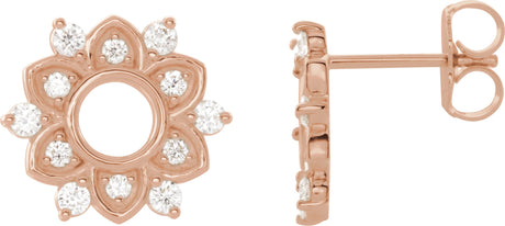 14K Gold Round Natural Diamond Accented Earrings III - Rose Gold