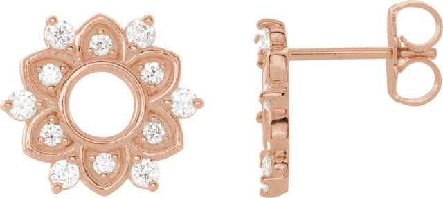 14K Gold Round Natural Diamond Accented Earrings III - Rose Gold