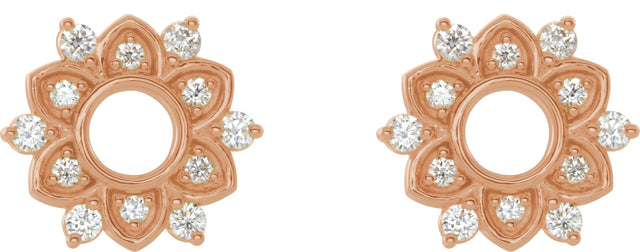 14K Gold Round Natural Diamond Accented Earrings III - Rose Gold - view 2