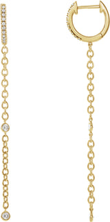 14K Gold Round Natural Diamond Accented Hinged Hoop Earrings - Yellow Gold