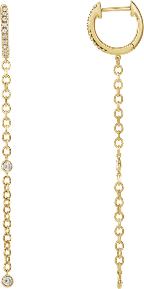 14K Gold Round Natural Diamond Accented Hinged Hoop Earrings - Yellow Gold