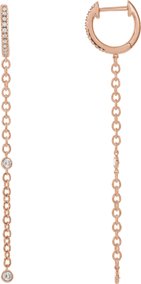 14K Gold Round Natural Diamond Accented Hinged Hoop Earrings - Rose Gold