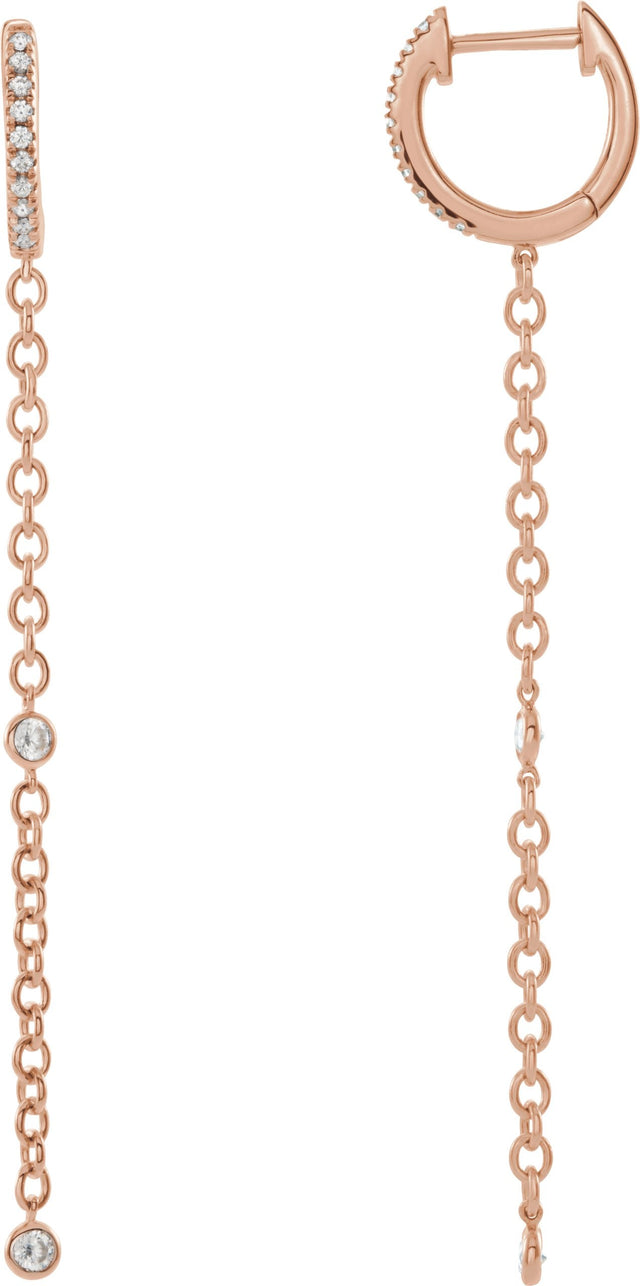 14K Gold Round Natural Diamond Accented Hinged Hoop Earrings - Rose Gold