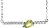 14K Gold Pear Natural Peridot Accented Bar Necklace - White Gold