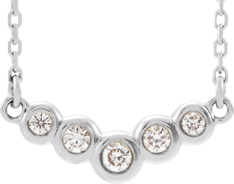 14K Gold Round Natural Diamond Bezel-Set "V" Necklace - White Gold