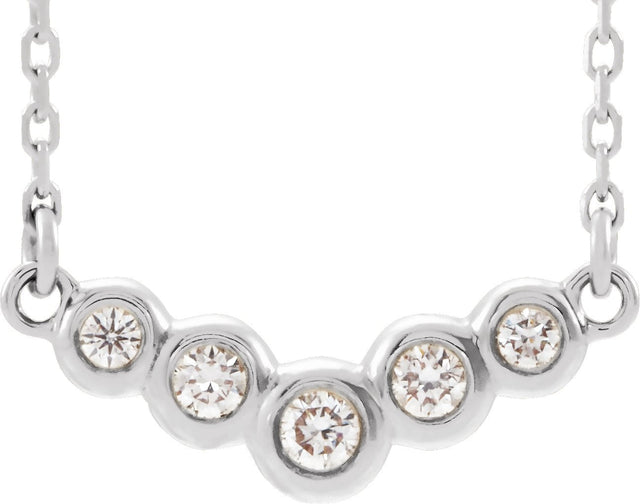 14K Gold Round Natural Diamond Bezel-Set "V" Necklace - White Gold