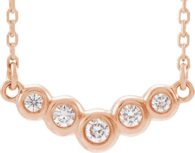 14K Gold Round Natural Diamond Bezel-Set "V" Necklace - Rose Gold