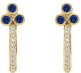 14K Gold Round Lab-Grown Blue Sapphire Accented Bezel-Set J-Hoop Earrings - view 2