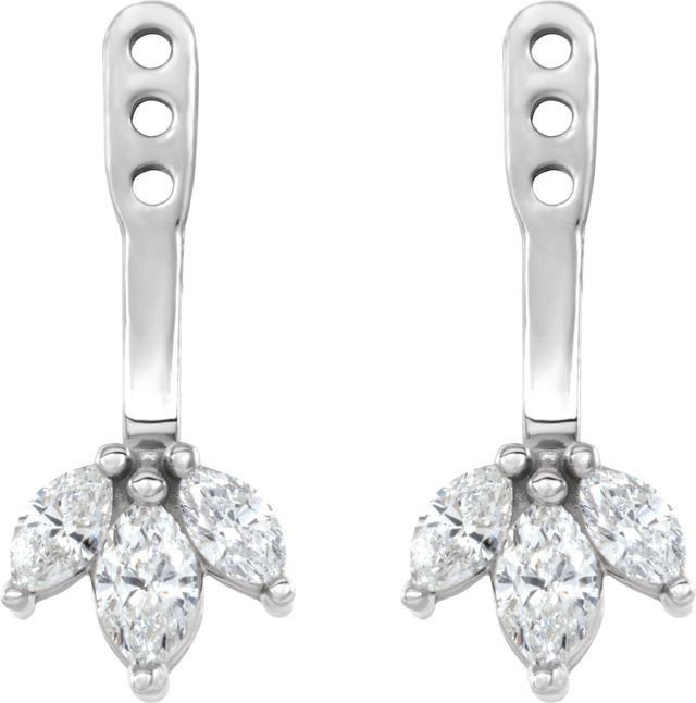 14K Gold Natural Diamond Cluster Front-Back Earring Jackets - White Gold - view 2