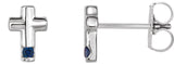 14K Gold Round Natural Blue Sapphire Accented Cross Earrings - White Gold