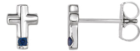 Platinum Round Natural Blue Sapphire Accented Cross Earrings