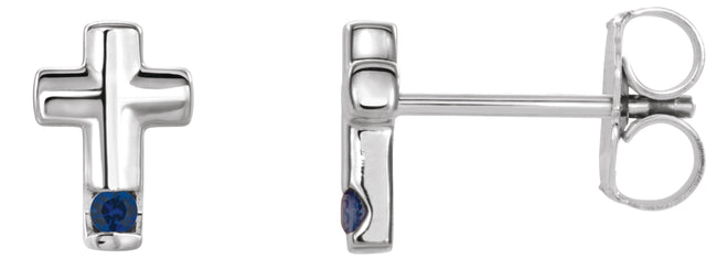 Platinum Round Natural Blue Sapphire Accented Cross Earrings