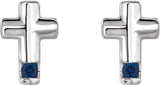 Platinum Round Natural Blue Sapphire Accented Cross Earrings - view 2