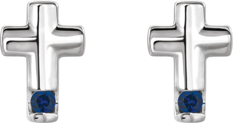 Platinum Round Natural Blue Sapphire Accented Cross Earrings - view 2
