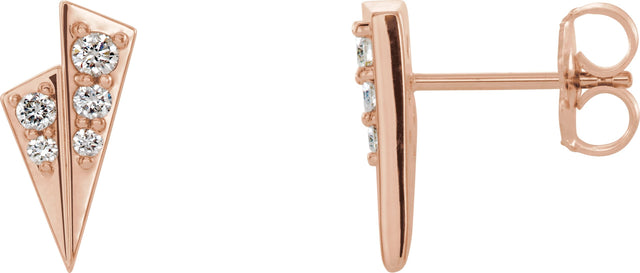 14K Gold Round Natural Diamond Accented Geometric Earrings II - Rose Gold