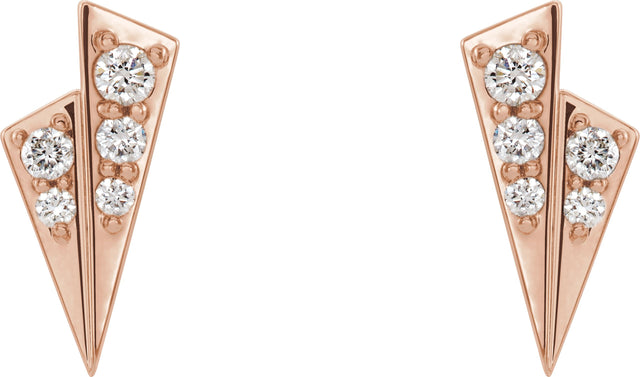 14K Gold Round Natural Diamond Accented Geometric Earrings II - Rose Gold - view 2