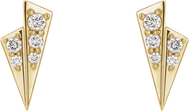14K Gold Round Natural Diamond Accented Geometric Earrings II - Yellow Gold - view 2