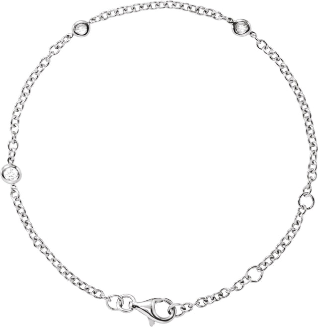14K Gold Round Natural Diamond Bezel-Set Station Bracelet - White Gold - view 3